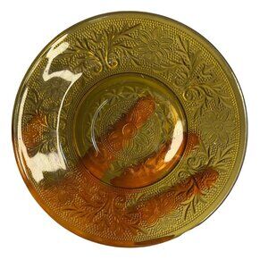 VTG Indiana Amber Glass Tiara Carnival Sandwich Dinner Plate Ornate Floral Decor